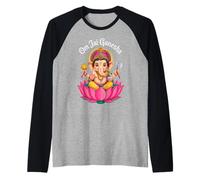 Hindú Ganesha Puja Elefante Dios India Meditación Yoga Murti Camiseta Manga Raglan