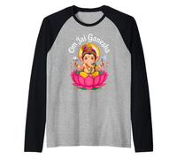 Hindú Ganesha Puja Elefante Dios India Meditación Yoga Murti Camiseta Manga Raglan