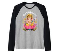 Hindu Ganesha Puja Elephant God India Meditation Yoga Murti Camiseta Manga Raglan