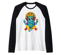 Hindú Ganesha Puja Meditación Yoga Murti Elefante Dios India Camiseta Manga Raglan