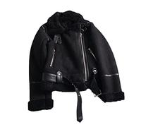 Hinewsa Chaqueta de cordero gruesa y cálida para mujer, abrigo corto de piel de oveja sintética, abrigos marrones, chaquetas de piel de oveja sintética para exteriores, Negro, S