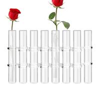 Hinged Flower Vase - Transparent Glass Tube Set 8Pcs Design Hook Mount System, Test Tube Plant Holder Hydroponic Propagation Container, Wall Table Display Floral Arrangement Unit Home Decor | Living U