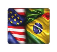 Hingor Alfombrilla de mouse con estampado de banderas estadounidenses y brasileñas, diseño personalizado para oficina y hogar, alfombrilla de mouse impermeable, base de goma antideslizante para mouse