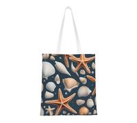 Hingor Bolsa de lona estética con estampado de estrellas de mar y conchas para mujer, bonita, moderna y reutilizable, para la escuela, compras, gimnasio, biblioteca y playa