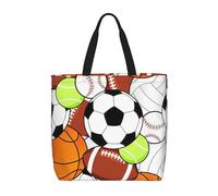 Hingor Bolsa de mano con estampado de pelota deportiva para mujer, bolsa de playa grande, reutilizable, bolsa de comestibles para viajes, compras
