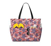Hingor Bolsa de playa con estampado de girasol y maíz, impermeable, para mujer, ligera, plegable, con compartimento húmedo con cremallera, Estrellas y rayas onduladas, Talla única