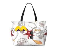 Hingor Bolsa de playa con estampado de girasol y maíz, impermeable, para mujer, ligera, plegable, con compartimento húmedo con cremallera, Estrella de mar de concha, Talla única