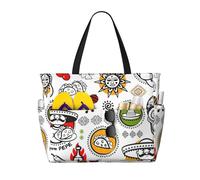 Hingor Bolsa de playa con estampado de piña, impermeable, para mujer, ligera, plegable, con compartimento húmedo con cremallera, Símbolos de salsa mexicana, Talla única