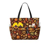Hingor Bolsa de playa impermeable con estampado de estrellas orientales para mujer, bolsa de piscina ligera y plegable con compartimento húmedo con cremallera, Acción de Gracias, Talla única