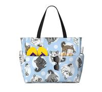 Hingor Bolsa de playa impermeable con estampado de guitarras y acústicas, para mujer, ligera, plegable, con compartimento húmedo con cremallera, Chinchillas azules y luna, Talla única