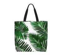 Hingor Bonita bolsa de mano con estampado de hojas de palma verde para mujer, bolsa de playa grande, reutilizable, para viajes, compras