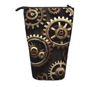Hingor Estuche de pie para lápices, estuche telescópico con impresión de engranajes steampunk, soporte para bolígrafos, bolsa de maquillaje portátil de dibujos animados para escuela, oficina