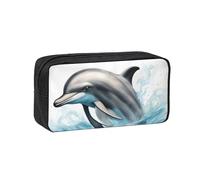 Hingor Estuche para lápices con diseño de delfín oceánico mirando a ti, gran capacidad, estuche para lápices, suministros escolares, bonita caja de lápices