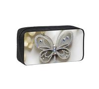 Hingor Estuche para lápices con estampado de mariposas y flores de diamantes de imitación, gran capacidad, estuche para lápices, suministros escolares, bonita caja de lápices