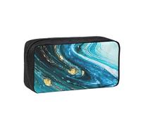 Hingor Estuche para lápices con estampado de mármol azul turquesa y dorado de gran capacidad, estuche para lápices, suministros escolares, bonita caja de lápices
