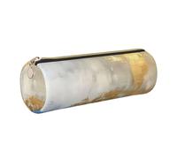 Hingor Estuche portátil para lápices de poliuretano con estampado dorado, azul y blanco, bolsa organizadora de cosméticos para hombre y mujer