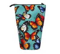 Hingor Estuche telescópico para lápices de pie, con estampado de mariposas y violonchelo, soporte para bolígrafos, bolsa de maquillaje portátil de dibujos animados para escuela, oficina, cosméticos