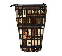 Hingor Estuche telescópico para lápices de pie, tela de barro africano, con estampado tribal, soporte para bolígrafos, bolsa de maquillaje portátil de dibujos animados para escuela, oficina