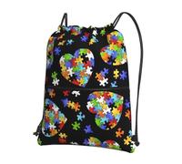 Hingor Mochila con cordón ajustable para concienciación sobre el autismo, con diseño de corazón, resistente al agua, para gimnasio, compras, deportes, yoga