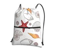Hingor Mochila con cordón y estampado de estrella de mar de concha resistente al agua para gimnasio, compras, deportes, yoga