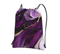 Hingor Mochila con cordón y textura morada oscura con 1 estampado de mármol, resistente al agua, para gimnasio, compras, deportes, yoga