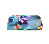 Hingor Origami - Estuche multicolor con estampado de grullas de papel para artículos de papelería con cremallera para cosméticos, papelería, bolso, estuche de viaje, Silver, Talla única, Bolsa para