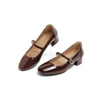 Hingswink Mary Jane Shoes - Zapatos de tacón bajo de 2 pulgadas con correa ajustable en el tobillo, café, 38 EU