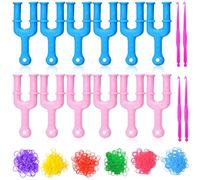 HINGTAI 12 bandas de goma acrílicas para tirachinas, para pulseras, clips de goma, 4 conectores, herramientas de tejido para tirachinas, para hacer collares y joyas, cierre colorido.