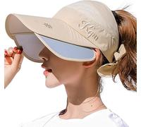 HINGTAT Sombrero de visera para mujer, de ala ancha, para golf, protección solar, para playa, jardín, tenis, correr, sombrero de parasol, beige, Talla única