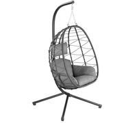 HinHocker Silla Colgante con Soporte, Cojín y Almohadilla | Color Antracita | Columpio Colgante para Interior y Exterior | Estructura Metálica, Columpio de Jardín/Terraza, Silla Colgante Huevo