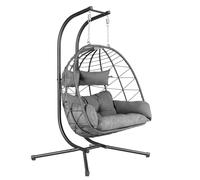 HinHocker Silla Colgante con Soporte, Cojín y Almohadilla XXL | 2 Personas | Columpio Colgante Interior y Exterior | Estructura Metálica, Columpio de Jardín/Terraza, Silla Huevo, Cesta Colgante