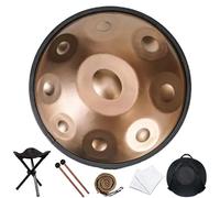 hinhoo 18-Inch G Minor Handpan Drum for Adults, 440Hz 9 Notes Kurd Hand Drum with Soft Bag, Mallet, Braid, Stand and Dust Cloth(Gold)