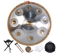 hinhoo 22 Inch D Minor Handpan Drum for Adults, 440Hz 9/10 / 12 Notes Hand Drum with Soft Bag, Mallet, Braid, Stand and Dust Cloth(Goldeye,9-Note)