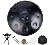 hinhoo 22 Inch D Minor Handpan Drum for Adults, 440Hz 9/10 / 12 Notes Hand Drum with Soft Bag, Mallet, Braid, Stand and Dust Cloth(Black,12-Note)