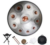 hinhoo 22 Inch D Minor Handpan Drum for Adults, 440Hz 9/10 / 12 Notes Hand Drum with Soft Bag, Mallet, Braid, Stand and Dust Cloth(Goldeye,10-Note)