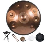 hinhoo 22 Inch D Minor Handpan Drum for Adults, 440Hz 9/10 / 12 Notes Hand Drum with Soft Bag, Mallet, Braid, Stand and Dust Cloth(Gold,9-Note)