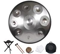 hinhoo 22 Inch D Minor Handpan Drum for Adults, 440Hz 9/10 / 12 Notes Hand Drum with Soft Bag, Mallet, Braid, Stand and Dust Cloth(Silver,9-Note)