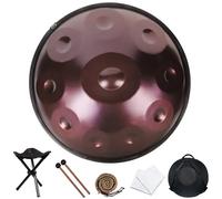 hinhoo 22 Inch D Minor Handpan Drum for Adults, 440Hz 9/10 / 12 Notes Hand Drum with Soft Bag, Mallet, Braid, Stand and Dust Cloth(Purple,10-Note)