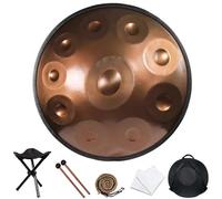 hinhoo 22 Inch D Minor Handpan Drum for Adults, 440Hz 9/10 / 12 Notes Hand Drum with Soft Bag, Mallet, Braid, Stand and Dust Cloth(Gold,10-Note)