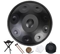 hinhoo 22 Inch D Minor Handpan Drum for Adults, 440Hz 9/10 / 12 Notes Hand Drum with Soft Bag, Mallet, Braid, Stand and Dust Cloth(Black,9-Note)
