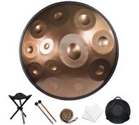 hinhoo 22 Inch D Minor Handpan Drum for Adults, 440Hz 9/10 / 12 Notes Hand Drum with Soft Bag, Mallet, Braid, Stand and Dust Cloth(Gold,12-Note)