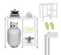 HINOPY Estantería de cocina para microondas, 3 niveles, de acero inoxidable, 80 × 40 × 80 cm, armario de cocina con encimera y guantes, estante de cocina para salón, despensa, hasta 40 kg