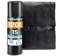 Hinrichs Bolsas de basura extrafuertes de 120 l, rollo de 15 unidades, 70 x 110 cm, resistentes a desgarros, bolsas de basura de polietileno de baja densidad reciclada, bolsas de basura para jardín,