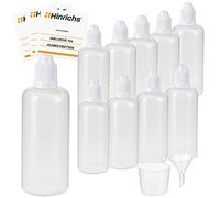 Hinrichs Botellas para líquido con Sistema de Goteo 10x100 ml. con Embudo de medición - 10 Etiquetas - para conservar líquidos - Seguro para niños - Calidad LDPE