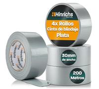 Hinrichs Cinta Americana 4 Rollos Plata/Negra 50m x 50mm - Cinta Adhesiva Impermeable de Alta Resistencia - Ideal como Herramienta para Lluvia, Reparaciones, Bricolaje y Embalaje - Multiusos Duradera