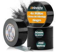 Hinrichs Cinta Americana Negra 4 Rollos 50m x 50mm - Cinta Adhesiva Impermeable y Extra Fuerte - Herramientas Lluvia y Reparaciones - Cinta Multiusos para Bricolaje, Embalajes y Uso Exterior Duradero