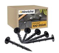 Hinrichs Clavos para el Suelo 100 Piezas - Piquetas Malla Antihierbas - 6 Púas - 14,5 cm Largo, 35 mm diámetro Cabeza - Forro Polar para el Suelo, Red contra Topos, Láminas, Lonas - Anclaje al Suelo