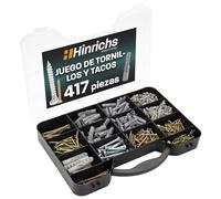 Hinrichs - Juego de 417 tornillos y tacos (417 unidades) - Maletín de almacenamiento con tacos en 4 tamaños - 204 piezas en total + juego de tornillos en 9 tamaños - 213 tacos