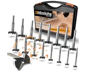 Hinrichs Juego de Brocas Forstner 17 Piezas en un Maletín de Plástico - Juego Fresas Madera 15 a 40 mm - Broca para Madera - Taladro para Agujeros de Fresado - Taladro para Agujeros de Ramificación