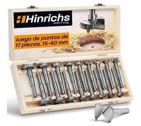 Hinrichs Juego de Fresas Para Madera y metal, 17 Piezas en Estuche - Brocas de 15 a 40 mm para Diferentes Trabajos